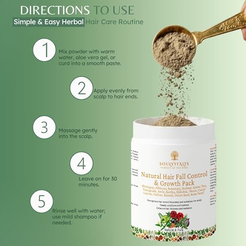 Image of Natural Hair Fall Control & Growth Pack | Ayurvedic Herbal Hair Mask Powder for Hair Growth, Hair Fall Reduction & Scalp Nourishment | Sulphate & Paraben Free Herbal formula with Rosemary, Hibiscus & Bhringraj | For Men & Women | 400g (Pack of 2)