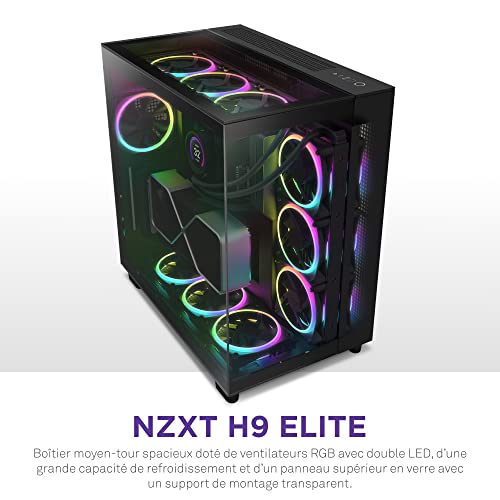 Image of NZXT Glass H9 Elite Premium Dual-Chamber ATX Mid- Tower Computer Case /Gaming Cabinet | Support - ATX, Micro-ATX, Mini ITX | Pre-Installed 4 X 120Mm Fans - Cm-H91Eb-01(Black)