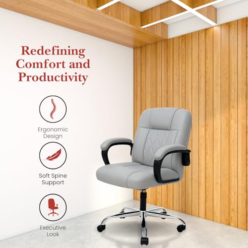 Image of activa Ergonomic Office Chair with Premium Leatherette & Padded Seat | Adjustable Height | Desk Chair for Work /Study | Chairs for Workstations (Galaxy, Grey)