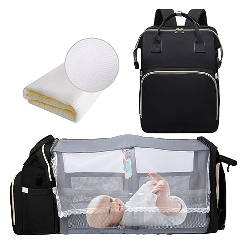 ALIEDA Mochila Carro Bebe, Cambiadora Con Cuna Mochila Carrito Bebe Mochila De Viaje Multifuncional Baby Bag Mochila Bebé Unisex Gran Capacidad,Black