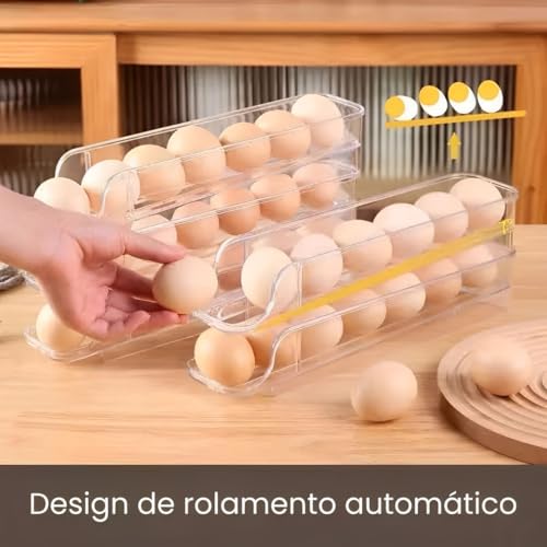 Suporte Porta Ovo Até 21 Unidades Dispenser Rolante 3 Níveis