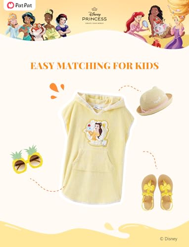 Image of Disney Marvel Princess Frozen Stitch Elsa Girls Hooded Swim Cover Up for Swimsuit Bathing Suit Swimwear Pocket 4-7 Years