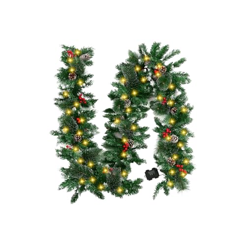 Guirnalda Navideña para Repisa,Vegetación Artificial con Luces,Guirnalda Navideña Exterior para Puerta Principal | para Decoración del Hogar Fiesta Entrada Porche Ventana Chimenea Dormitorio