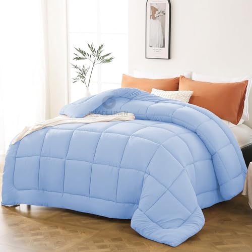 Image of 600 GSM Heavy Winter Comforter Double Bed Size 90 inchX100 inch - Luxurious Soft Fluffy Winter Blanket Comforter /Rajai /Duvet Double Bed - Sky Blue Color