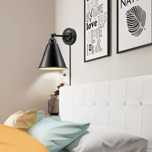 Apliques de pared industrial E27 con cable enchufe interruptor interior lámpara negra 2 pack 7