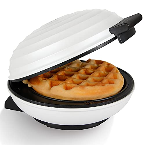 CROWNFUL Mini Waffle Maker Machine, 4 Inches Portable Small Compact Design, Easy to Clean, Non-Stick Surfaces, Recipe Guide Included, Perfect for Breakfast, Dessert, Sandwich, or Other Snacks. White