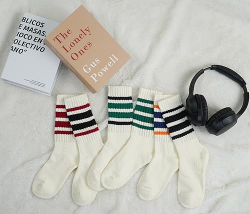 Image of BomKinta Striped Crew Socks Women - Retro Novelty Socks - Stretchy Casual Athletic Cotton Gifts Sock Size 5-10