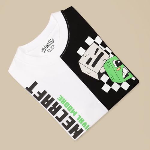 Image of Kidsville Official Minecraft Steve, Alex & Creeper Half Sleeves Round Neck Graphic Printed Regular Fit Pure Breathable Cotton Fabric Tshirt for Boys