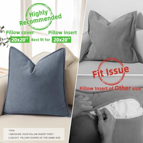 ZWJD Dusty Blue Pillow Covers 20x20 Set of 2 Chenille Throw Pillow Covers with Elegant Design Soft and Luxurious Decorative Throw Pillows for Couch, Bed, and Home Decor