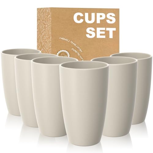 Wrova Lot de 6 verres à eau en plastique incassables et légers de 591 ml | Grands gobelets en plastique réutilisables, passent au lave-vaisselle et au micro-ondes – Beige