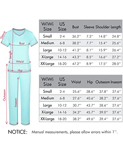 Wiwi Bamboo Pajamas Set For Women Soft Short Sleeve Top With Pants Sleepwear Summer Cooling Pjs Sets Loungewear S-Xxl, Aqua, Medium #TOP5