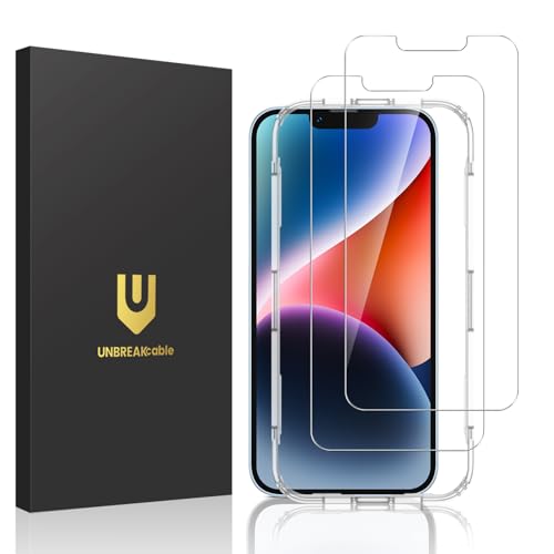 UNBREAKcable 2-Pack Screen Protector for iPhone 16e/14/13/13 Pro, Double Shatterproof Tempered Glass [Easy Installation Frame] [9H Hardness] [99.99% HD Clear] [Case Friendly] for iPhone 6.1 inch