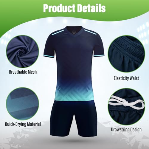Fiohiros Fußballtrikot Kinder Set Sport, Schnell Trocknende Sportsachen Trikot für Kinder, Fussball Trikot Set Trainingsanzug Shorts und T-Shirt (Blau, 12-13 Jahre)