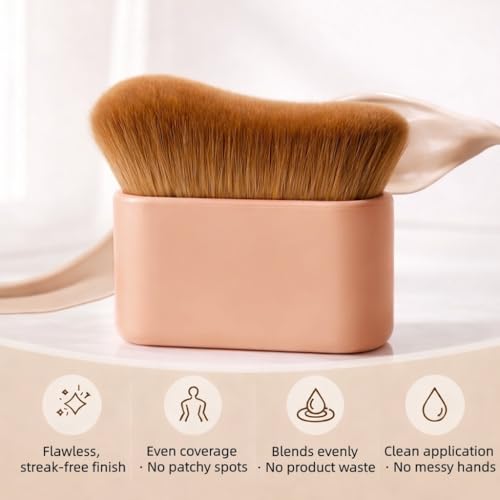 Kabuki Foundation Brush for Face & Body – Ultra-Dense Angled Flat Top Self Tanner & Body Makeup Brush for Liquid, Cream & Powder | Flawless Streak-Free Body Coverage for Legs, Arms, Neck & Contouring — view 6