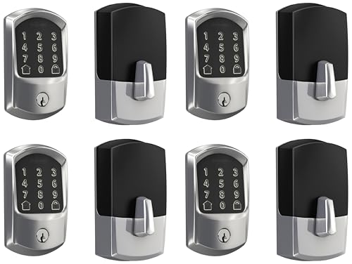 Image of SCHLAGE BE489WB GRW 625 Encode WiFi Deadbolt Smart Lock, Keyless Entry Touchscreen Door Lock with Greenwich Trim, Bright Chrome (Pack of 4)