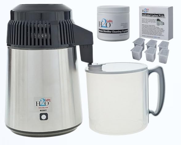 H2o Labs Best-in-Class Model 100SS Stainless Steel 1-Gallon Countertop Home Water Distiller with Break-Resistant Food-Safe Polypropylene Carafe and Most Effective VOC Removal