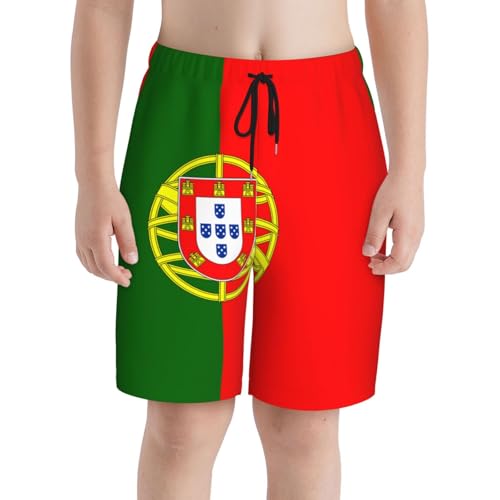 Portuguese Flag Youth Beach Pants, Soft and Breathable, with Drawstring Waist, Suitable for Sports and Leisure.3