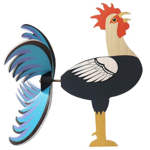 Statue de coq décorative en bois de 28 x 17,8 cm en forme de poule comme moulin à vent, décoration d'extérieur pour pelouse, jardin, maison, cadeau