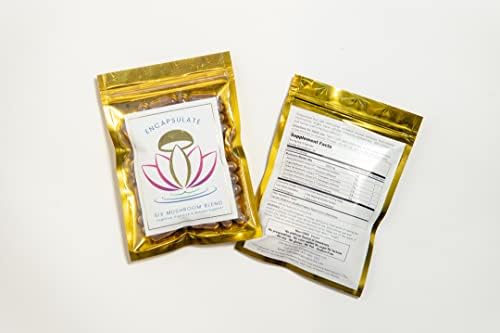 ENCAPSULATE 6 Mushroom Blend – Reishi, Chaga, Turkey Tail, Cordyceps, Lion’s Mane & Shiitake Fruiting Body 8:1 Mushroom Extract – Adaptogen Mushroom Supplement for Gut, Brain & Immune Support – Vegan
