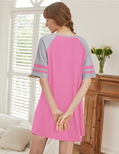 Image of Ekouaer Nightgowns for Women Color Block Sleep Shirt Short Sleeve Sleepwear