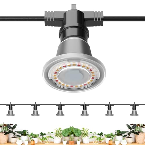 SANSI Lámpara de Planta con 6 Bombillas de Crecimiento LED E27 12W, Luz de Cultivo Espectro Completo IP54 Impermeable para Germinación y Floración Plantas Interiors Exteriores - 6,7 Metros