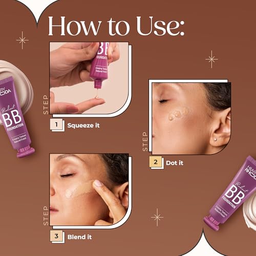 Image of Hilary Rhoda Radiant BB Foundation for Women | 9 to 5 Stay BB Cream | Hides Blemishes & Dark Spots | Blend Easily | Lightweight & Ultra-Creamy Formula | Travel-Friendly & Dewy Finish - 60g (Ivory| Shade 03)