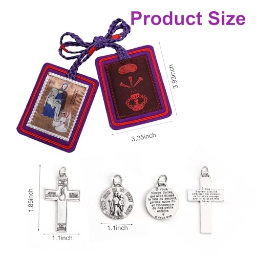 TALPGOD Purple Escapularios Catolicos Catholic Scapular Marie Julie Jahenny of Benediction with Protection Cross of Forgiveness and Medal of Our Mother of Good Guard2
