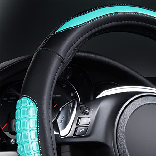 Flying Banner car Steering Wheel Cover Gel Massage Velvet Cool Warm Universal Size 15 inches SUV Truck Anti Slip Odorless Summer Winter (Black Mint Blue, Gel Massage) by Flying Banner - Image 4