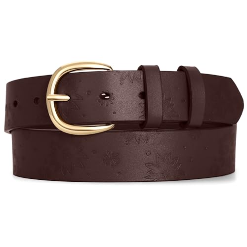 WHIPPY Women Leather Belt with Gold Buckle Fashion Laides Casual Waist Belt for Jeans Pants Dresses