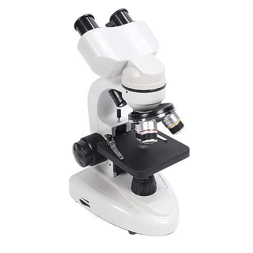 Microscopio Binocular, Microscopio Profesional con Aumento de 40X a 5000X con Perillas de Enfoque Fino, Iluminación LED, para Pruebas Bioquímicas (Enchufe de la UE)