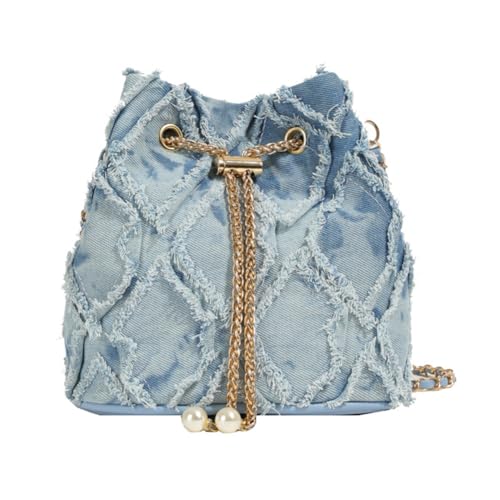 Image of Small Denim Bucket Bag, Jean Purses for Women Denim Crossbody Bags Hobo Bag Drawstring Handbag