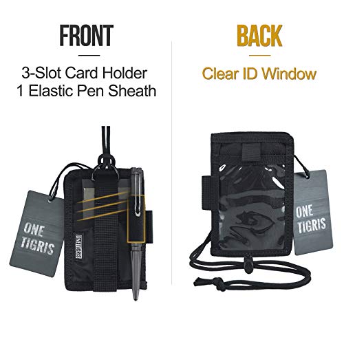 OneTigris ID Card Holder, Credit Card Organizer Neck Lanyard Key Ring Wallet Tactical Badge Holder (Black) - Thumbnail 4