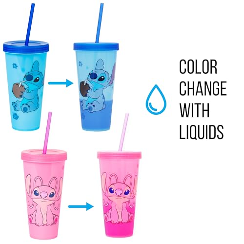 Silver Buffalo Copo de plástico Disney Lilo e Stitch Angel Flores de Coco, pacote com 2 unidades, qu