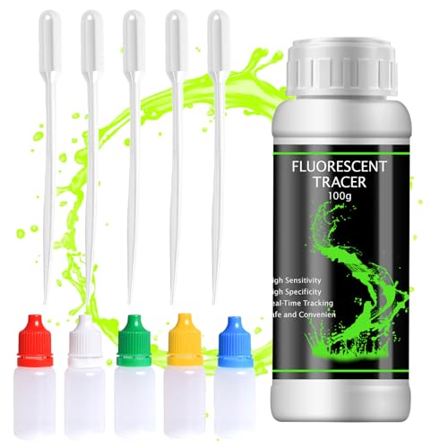 Detector Fugas Piscina, Detección Universal de Filtraciones para Piscinas, 100ml Fluoresceína Detección de Fugas y Comprobación de Estanqueidad en Piscinas, Spas, Fontanería, Tejados y Coches