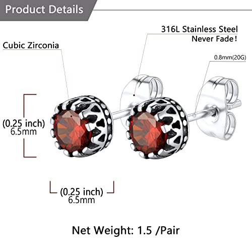 Red Earrings 6Mm Black And Red Stud Earrings For Women Men Vintage Crown Red Cubic Zirconia Earrings #TOP4