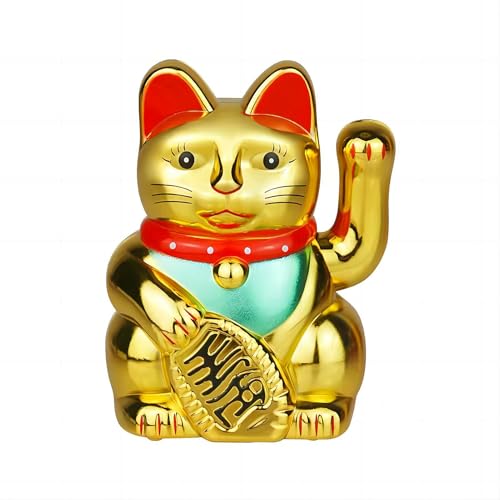 Gato de la suerte, amuleto de la suerte, figura decorativa china con brazo móvil, acabado dorado, Maneki-Neko Feng Shui, riqueza para casas, restaurantes, hoteles, colegas, amigos, 2 pulgadas
