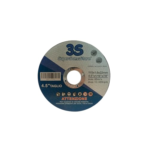 3S SuperSamaStore Disco da Taglio Professionale 4.5, Mola Acciaio Inossidabile, Acciaio al Carbonio, Ghisa, per Flessibile, Ø 115 x 1,6 x 22 Millimetri