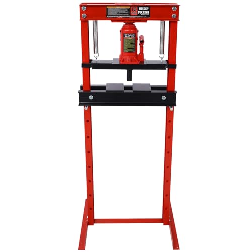12-Ton Hydraulic Shop Press,H-Frame Floor Mount Hydraulic Press,for Car Repair and Garage,Bending,Straightening,Pressing Parts,Installing Bearings,U-Joints,Bushings,Ball Joints & Pulleys,Red