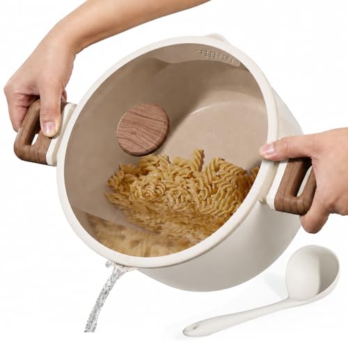 CAROTE Stock Pot with strainer lid 7Quart Ceramic Soup Pot Non Toxic Nonstick Cooking Pot for Pasta Induction Ready Even Heating Dishwasher Safe White