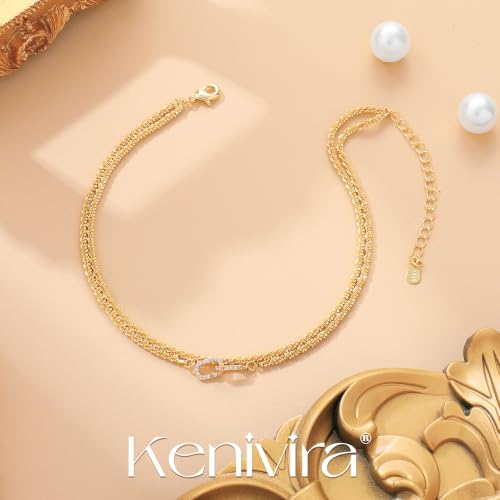 Image of Kenivira Sterling Silver Ankle Bracelets for Women,Gold Dainty Layered Waterproof Anklet for Women, Anklet Set Stackable Beach Gift Adjustable Size