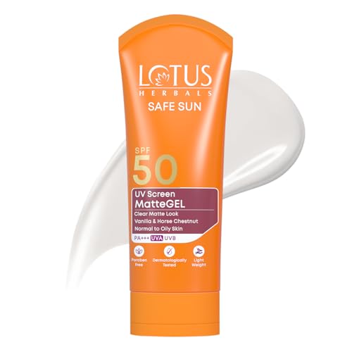 Lotus Herbals Safe Sun Uv Screen Mattegel Ultra Soothing Sunscreen | Pa+++ | Spf 50 | Matte Look | Oil Control | For Normal To Oily Skin | 100G