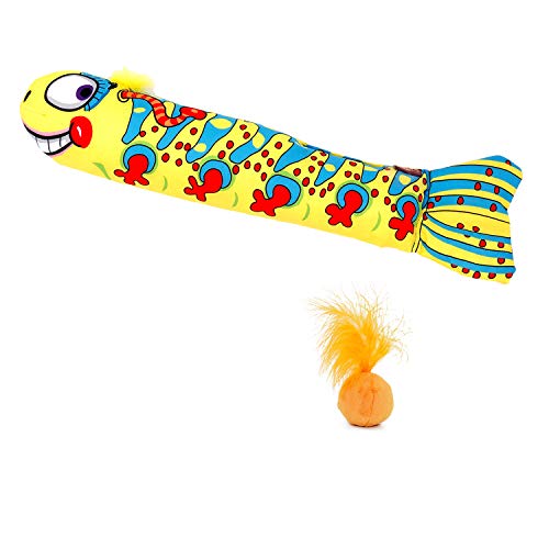ThxMadam Juguete con Hierba Gatera,Gato Juguete Interactivo Pez Pelota con Plumas Hierba Gato Almohada Gato Rasguño Masticar Catnip Toy Fish Ball Feather Cover