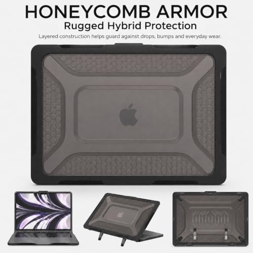 Image of Soonjet for MacBook Air 15 inch Case M5 M4 M3 M2 2026-2023, Rugged Black | Heavy Duty Hard Shell, Shockproof Hybrid Laptop Cover, Military Drop Protection, TPU Bumper, Foldable Kickstand, Full-Body
