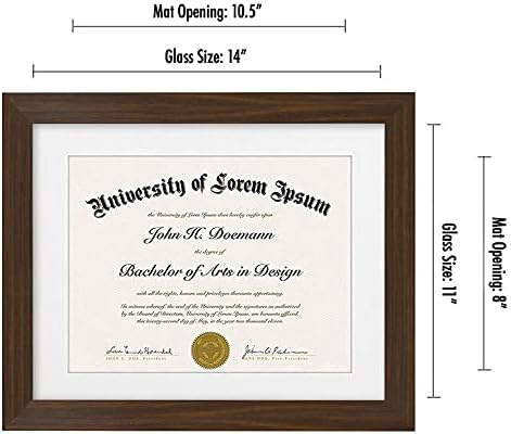 Americanflat 11x14 Walnut Diploma Frame | Certificate Frame Displays 8.5x11 Diplomas with Mat or 11x14 Inch Without Mat. Shatter-Resistant Glass. Hanging Hardware Included