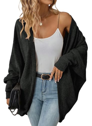 Sidefeel Womens Cardigan Sweaters Oversized Lightweight Sweater Black L