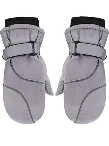 Boao Snow Mittens Winter Ski Mittens Waterproof Warm Cotton-lined Gloves for Kids (Grey)