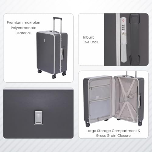Image of Swiss Military Black Gold Collection Hard PC Cabin & Check-in Luggage Trolley Set of 2 (55cm Small & 65cm Medium) Suitcase with TSA Lock, 360 Wheel, Ideal for International Travel (44L,70L) Dark Grey