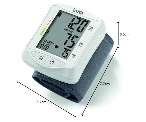 Tensiómetro de muñeca Laica BM1006 120 memorias ( 60 memorias para 2 usuarios), incluye estuche para guardar, pantalla grande de fácil lectira. Gris/Blanco - imagen 5