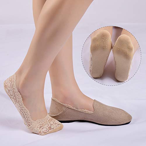 Image of Panda Bros Women No Show Socks, Lace Socks Non Slip Invisible Socks for Women, Low Cut Womens Socks with Lace Trim, 3 Pairs