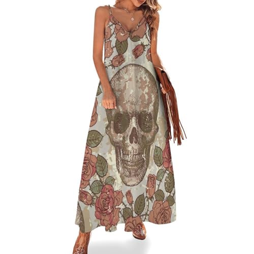 Robe longue rose crâne vintage pour vos soirées d'été et journées farniente à la plage